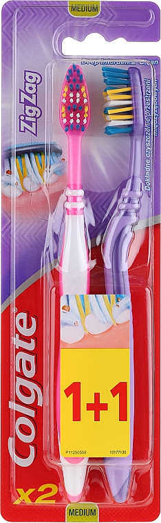 Zahnbürste mittel Zig Zag rosa, violett 2 St. - Colgate Zig Zag Plus Medium Toothbrush — Bild N2