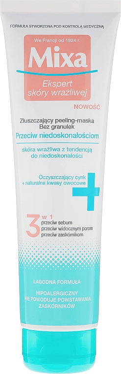 3in1 Gesichtsreinigungsmaske mit leichtem Peeling-Effekt für empfindliche Haut - Mixa Face Peeling Mask 3in1