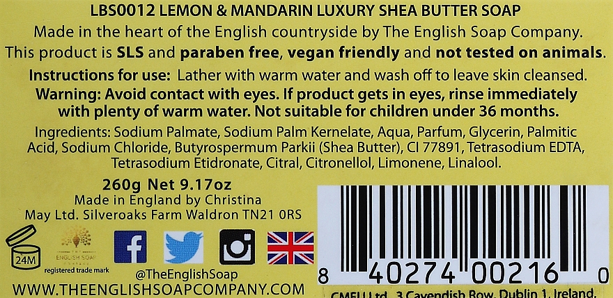 Luxoriöse Seife mit Sheabutter und Zitronen- und Mandarinenduft - The English Soap Company Lemon and Mandarin Gift Soap — Bild N2