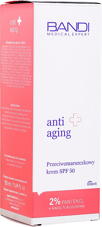 Beruhigende Anti-Falten Gesichtscreme mit Panthenol und Hyaluronsäure LSF 50 - Bandi Medical Expert Anti Aging Anti-wrinkle Soothing Cream SPF 50 2% Pantenol + Hyaluronic Acid — Bild N2