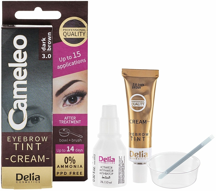 Cremefarbe für Augenbrauen (dunkelbraun) - Delia Eyebrow Tint Cream Cameleo 3.0 Dark Brown