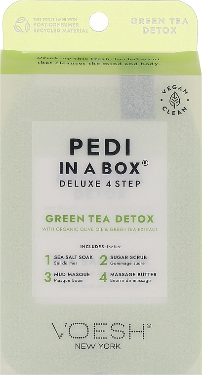 3-stufige Green Tee Fußpflege - Voesh Pedi In A Box 3in1 Deluxe Pedicure Green Tea Detox (1. Meer Badesalz, 2. Zuckerpeeling, 3. Massagebutter)(35 g) — Bild N1