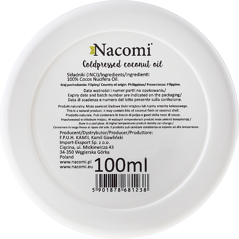100% natürliches Kokosöl für Haar und Körper - Nacomi Coconut Oil 100% Natural Unrefined — Bild N2