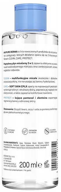 Peptid-Mizellenflüssigkeit für das Gesicht 3in1 - AA Cosmetics Pure Derma  — Bild N2
