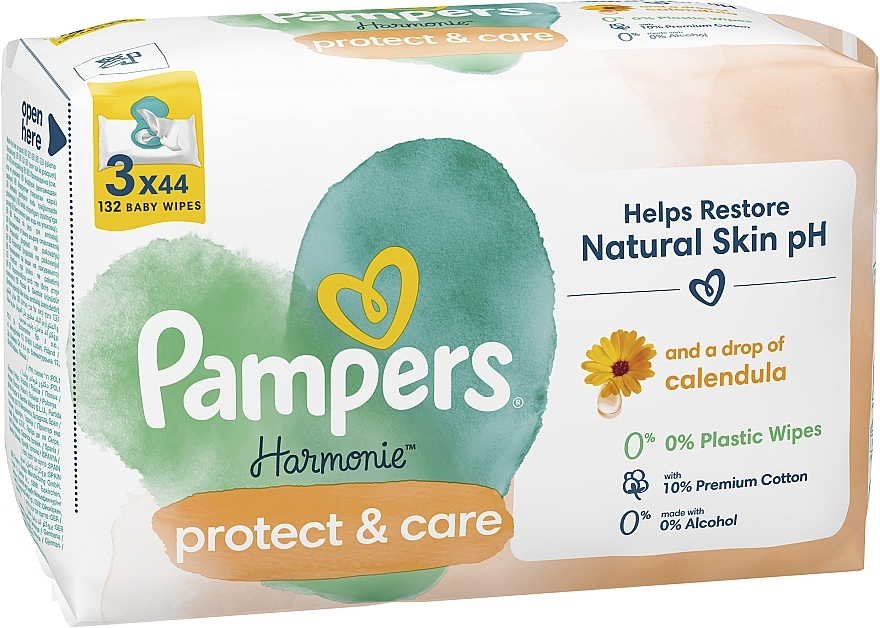 Baby-Feuchttücher mit Ringelblume 132 St. - Pampers Harmonie Protect&Care Baby Wipes  — Bild N3