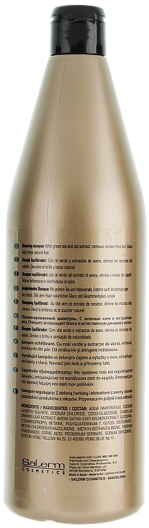 Ausgleichendes Shampoo mit grünem Tee und Haferextrakt für natürlichen Glanz und Geschmeidigkeit - Salerm Linea Oro Shampoo Equilibrador — Foto N2