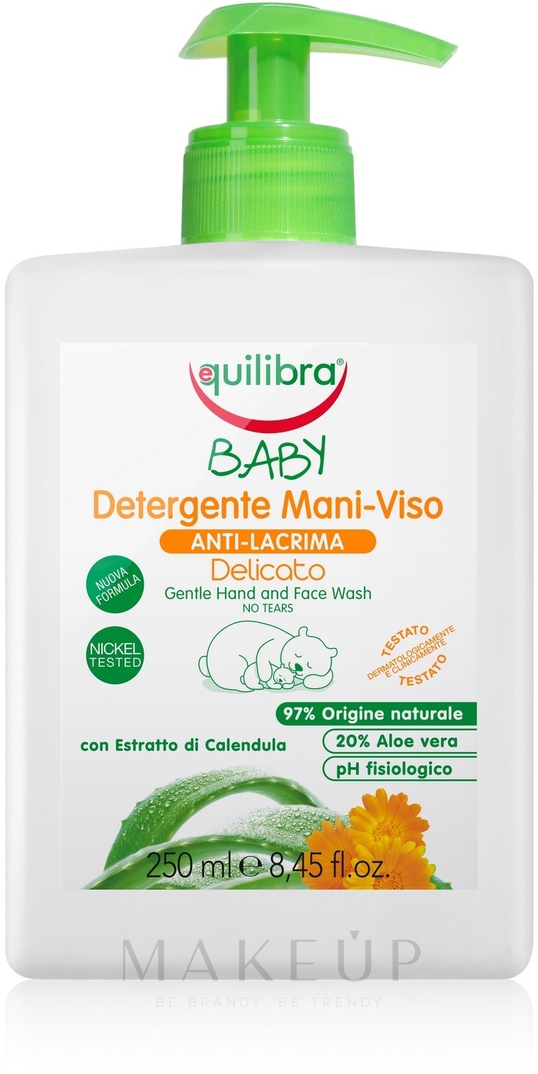 Zarte reinigende Gesichts- und Handseife für Kinder und Babys mit Aloe Vera und Glycerin - Equilibra Baby — Bild 250 ml