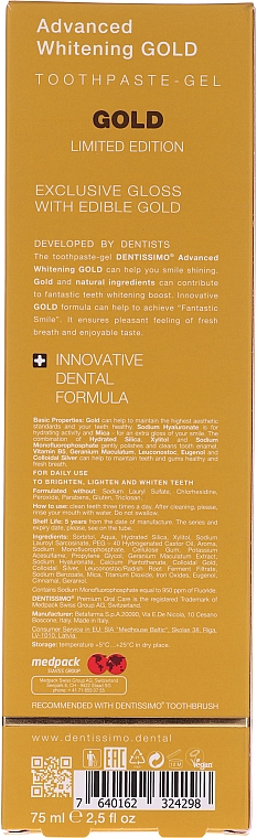 Aufhellende Zahnpasta mit Goldpartikeln - Dentissimo Advanced Whitening Gold Toothpaste — Bild N2