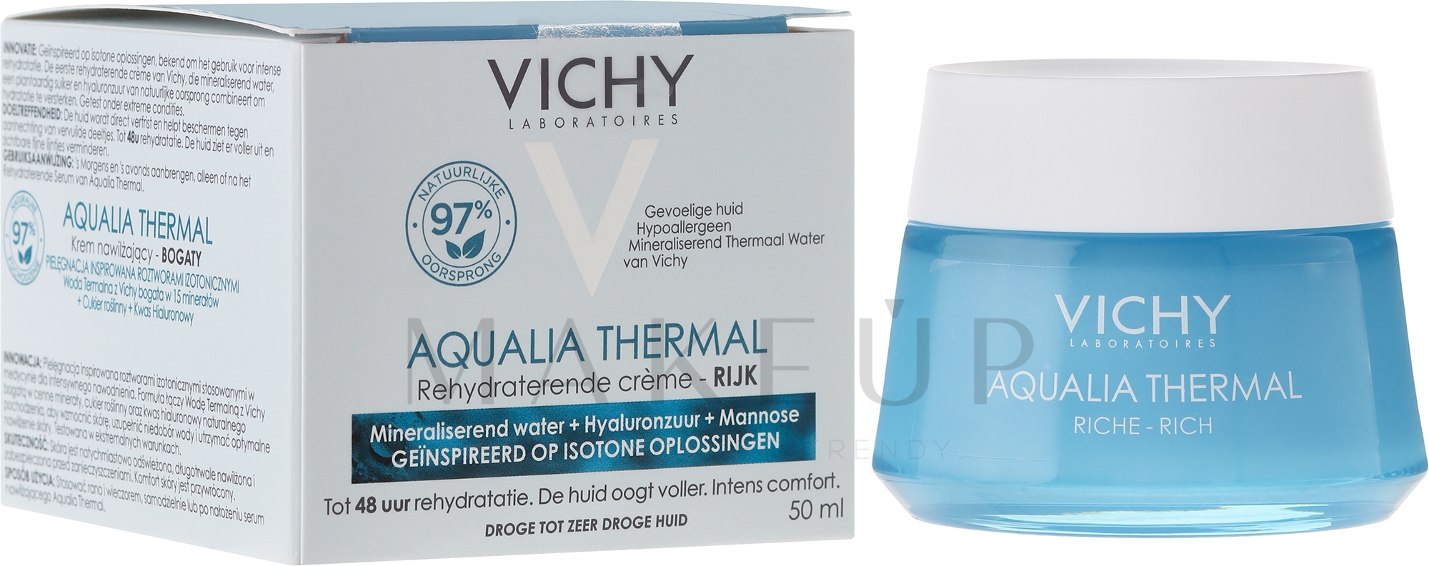 Intensiv und lang anhaltende feuchtigkeitsspendende Gesichtscreme - Vichy Aqualia Thermal Rich Cream — Bild 50 ml