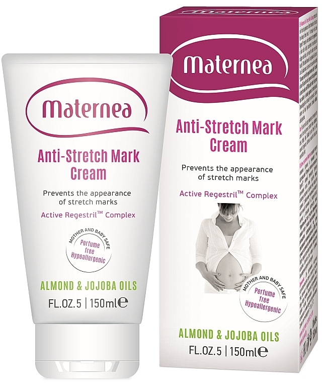 Körpercreme für Schwangere gegen Dehnungsstreifen mit Mandel- und Jojobaöl und Vitamin E, C - Maternea Anti-Stretch Marks Body Cream