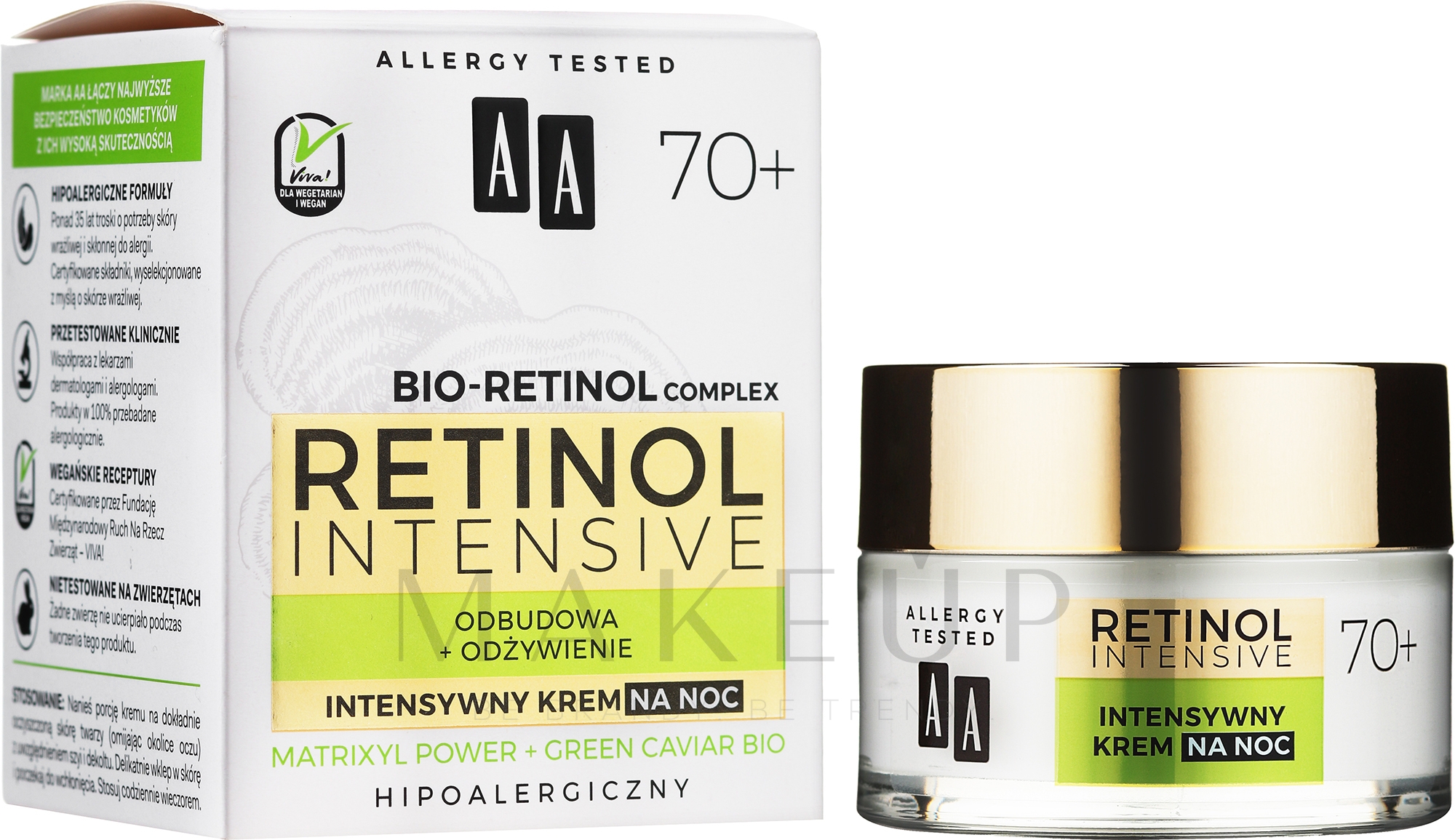 Intensiv regenerierende Nachtcreme mit Retinol und grünem Kaviar 70+ - AA Retinol Intensive Healthy Glow 70+ Night Cream — Bild 50 ml