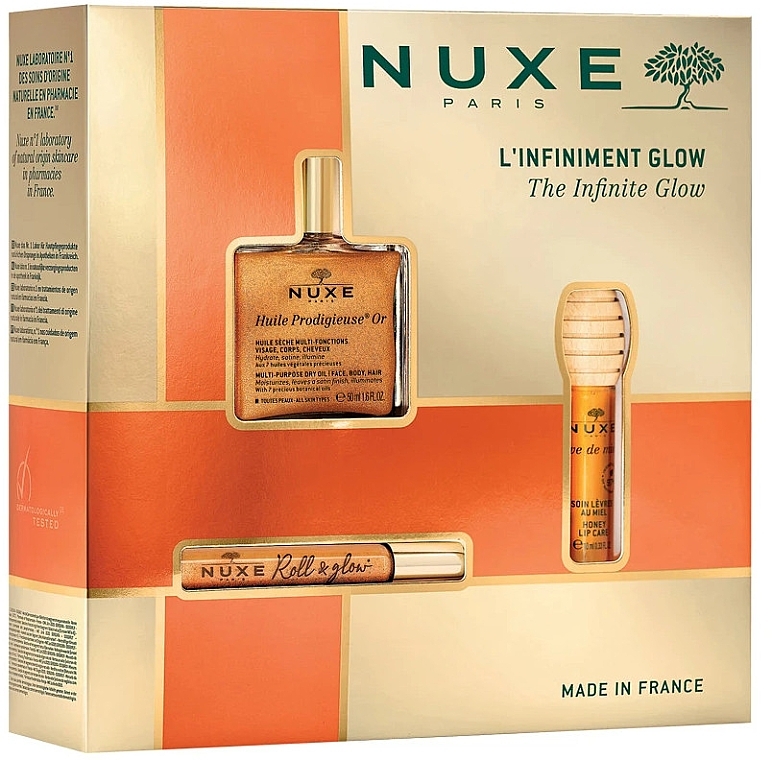 Geschenkset (Gesichtsöl 50 ml + Öl-roll-on 8 ml + Lippenbalsam 10 ml) - Nuxe Huile Prodigieuse The Infinite Glow  — Bild N1