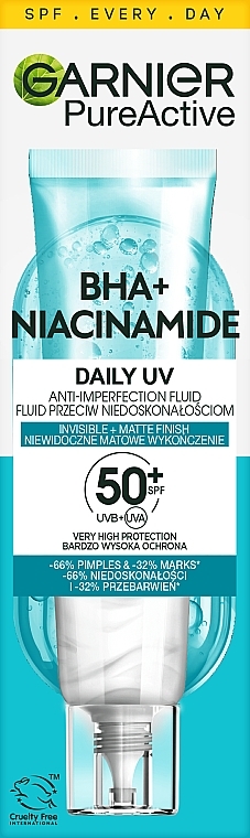 Leichtes Gesichtsfluid - Garnier Pure Active BHA+ Niacynamid Daily UV Anti-Imperfection Fluid — Bild N1