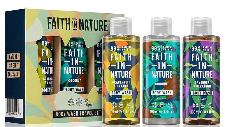 Körperpflegeset - Faith In Nature Body Wash Travel Set (Duschgel 3x100ml) — Bild N2