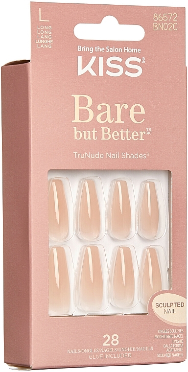 Set für künstliche Nägel mit Kleber L - Kiss Bare But Better Nails Nude Drama — Bild N1