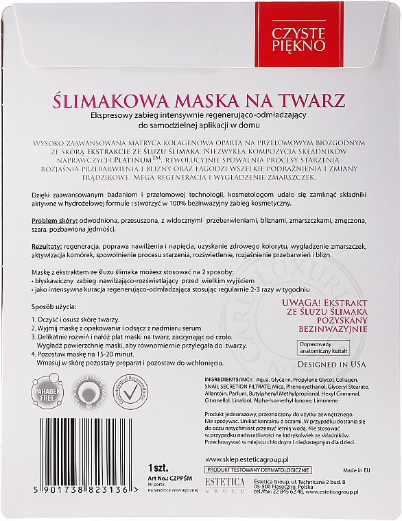 Regenerierende und verjüngende Gesichtsmaske mit Schneckenextrakt - Czyste Piekno Snail Face Mask — Bild N2