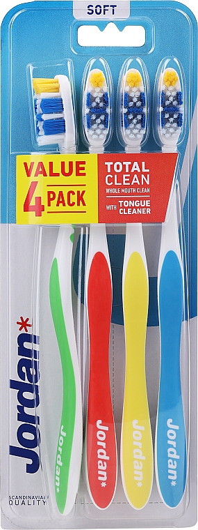 Zahnbürste weich Total Clean grün, gelb, rot, blau 4 St. - Jordan Total Clean Soft