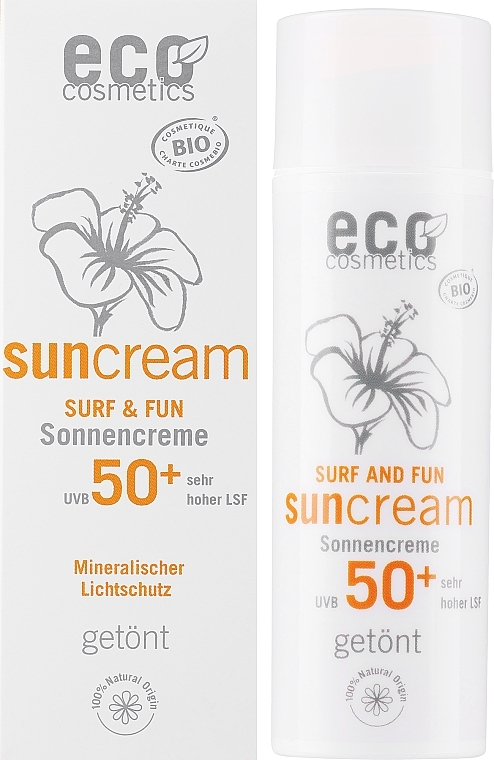 Wasserfeste Sonnenschutzcreme mit Granatapfel und Macadamia für empfindliche Haut 50+ - Eco Cosmetics Surf & Fun Extra Waterproof Sunscreen SPF 50+ — Bild N2