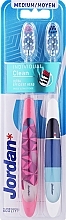 Zahnbürste mittel weiß mit blau + pink mit Muster 2 St. - Jordan Individual Clean Medium — Bild N1