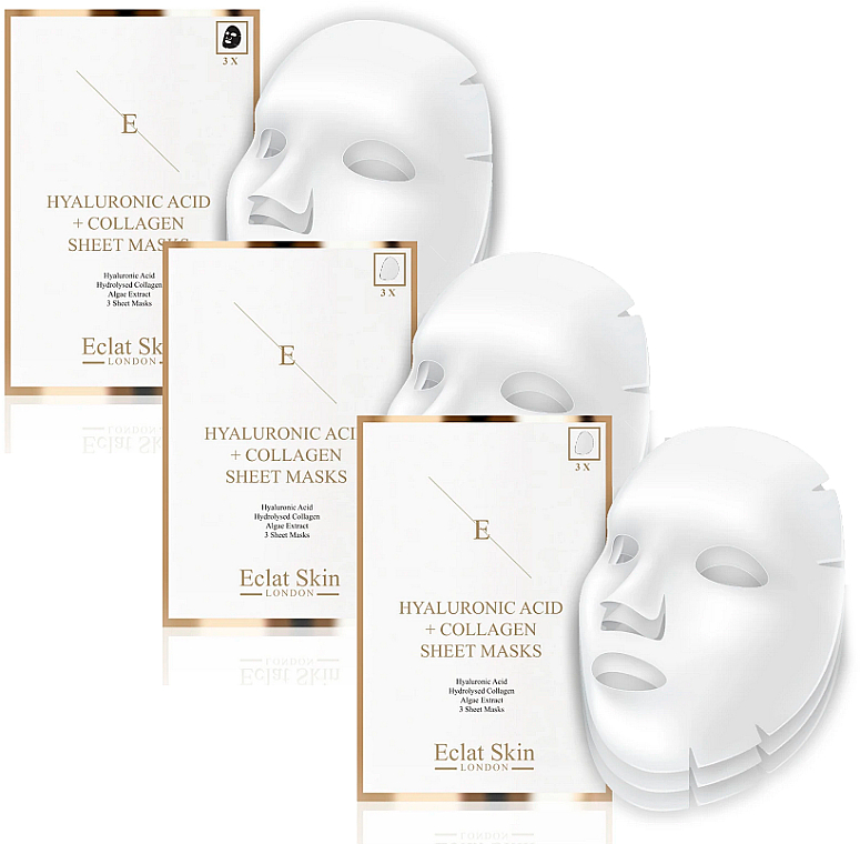 Gesichtspflegeset - Eclat Skin London Hyaluronic Acid & Collagen (Gesichtsmaske 3x3 St.) — Bild N1