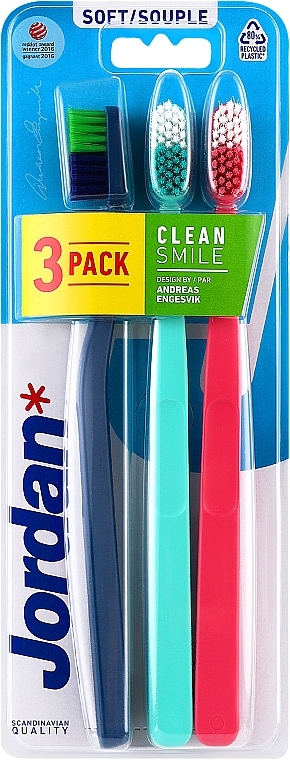 Zahnbürste weich dunkelblau + minzgrün + rosa 3 St. - Jordan Clean Smile Soft — Bild N1