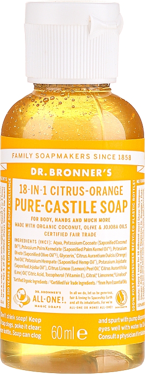 18in1 Flüssige Hand- und Körperseife mit Zitrus-Orange - Dr. Bronner’s 18-in-1 Pure Castile Soap Citrus & Orange — Bild N1