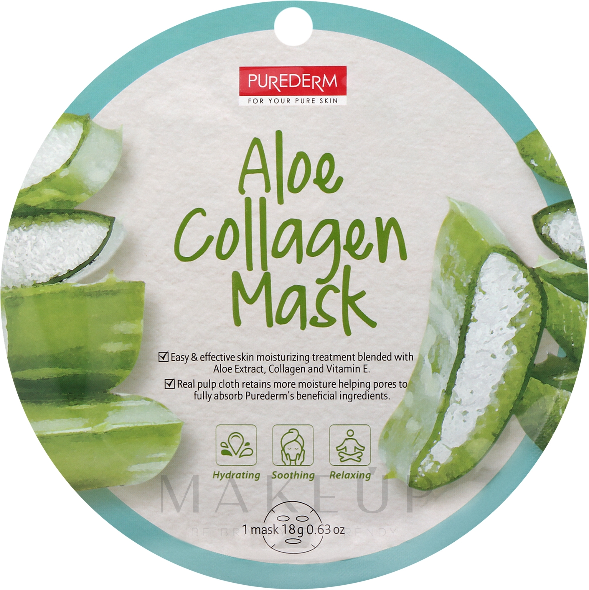 Tuchmaske für das Gesicht mit Aloe und Kollagen - Purederm Aloe Collagen Mask — Bild 18 g