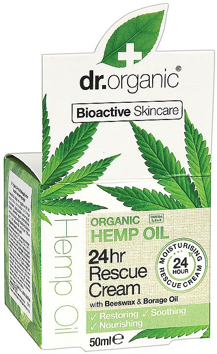 Gesichtscreme mit organischem Hanföl, Bienenwachs und Borretschöl - Dr. Organic Hemp Oil 24hr Rescue Cream — Bild N1