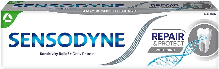 Reparierende, stärkende, schützende und aufhellende Zahnpasta für schmerzempfindlche Zähne - Sensodyne Repair & Protect Whitening