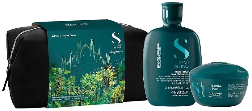 Set (Shampoo 250 ml + Gesichtsmaske 200 ml) - AlfaParf Milano Semi di Lino Reconstruction Set  — Bild N1