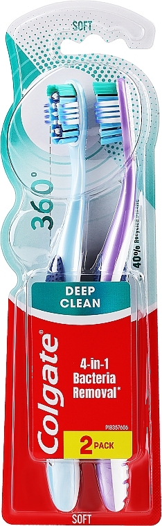 Zahnbürste weich hellblau und violett 2 St. - Colgate 360 Whole Mouth Clean Soft — Bild N1