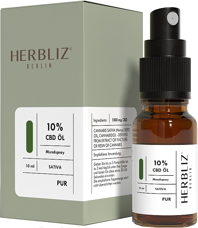 Mundspray mit Hanfsamenöl und 10% CBD-Öl - Herbliz CBD Sativa Oil Mouth Spray 10% — Bild N2