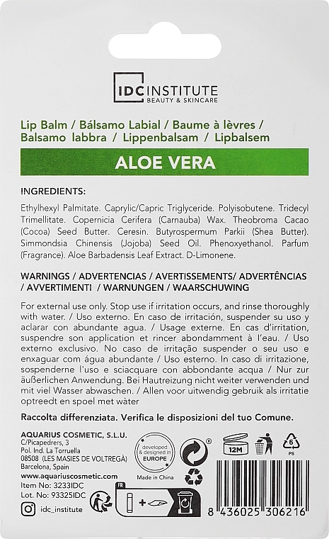 Pflegender Lippenbalsam mit Aloe Vera - IDC Institute Lip Balm Aloe Vera — Bild N2