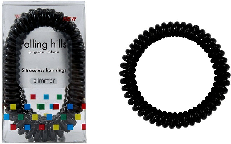 Spiral-Haargummis 5 St. schwarz - Rolling Hills 5 Traceless Hair Rings Slimmer Black — Bild N1
