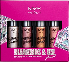 Make-up Set (Highlighter 4x13,76ml) - NYX Professional Makeup Diamonds & Ice, Please Shimmer Body Oil — Bild N1