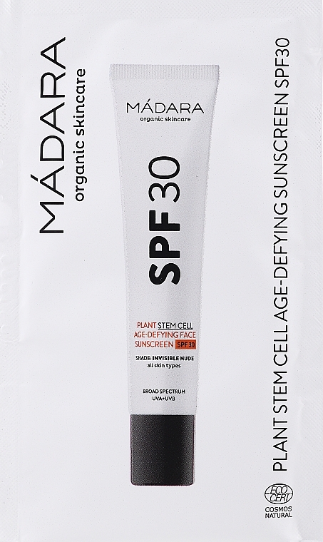 GESCHENK! Sonnencreme-Emulsion für das Gesicht - Madara Cosmetics Plant Stem Cell Age-Defying Sunscreen SPF 30 (Probe)  — Bild N1