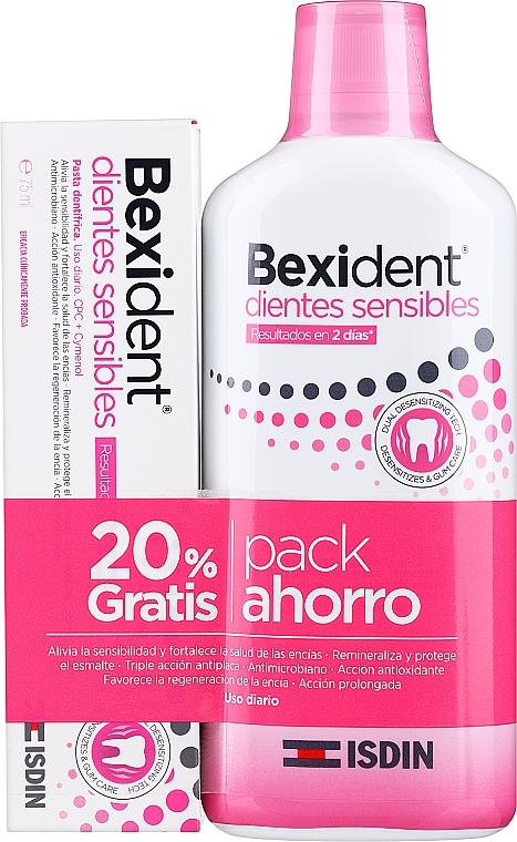 Set - Isdin Bexident Sensitive (toothpaste/75ml + mouth/wash/500ml) — Bild N1