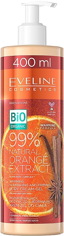 Wärmendes, nährendes und straffendes Körpercreme-Gel mit 99% natürlichem Orangenextrakt für trockene und sehr trockene Haut - Eveline Cosmetics Bio Organic 99% Natural Orange Extract