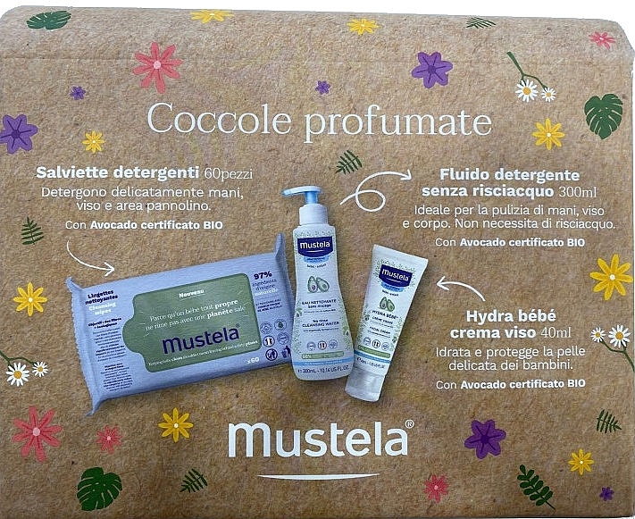 Gesichtspflegeset - Mustela Cofanetto Coccole Profumate (b/fluid/300ml + b/cr/40ml + wipes/60pcs) — Bild N1