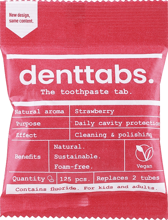 Zahnreinigungstabletten Erdbeere mit Fluorid für Kinder - Denttabs Teeth Cleaning Tablets Kids Strawberry With Fluoride — Bild N1