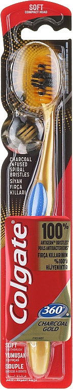 Zahnbürste weich 360° Charcoal Gold golden-blau - Colgate 360 Charcoal Gold Soft Toothbrush — Bild N1