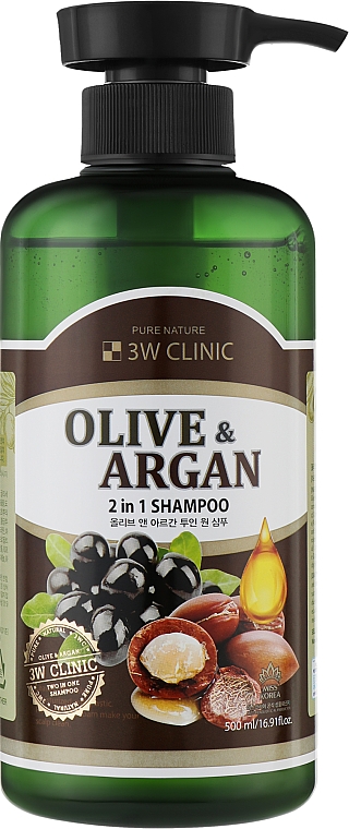 Shampoo für geschädigtes Haar mit Arganöl und Olivenöl - 3W Clinic Plive & Argan 2 In 1 Shampoo — Bild N3