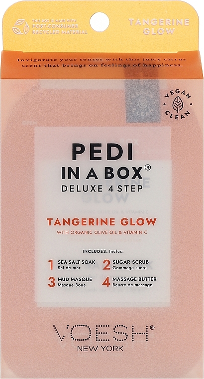 4-stufige Tangerine Twist Fußpflege - Voesh Deluxe Pedicure Tangerine Twist Pedi In A Box 4in1 (1. Meer Badesalz, 2. Zuckerpeeling, 3. Schlammmaske, 4. Massagebutter)(35g)