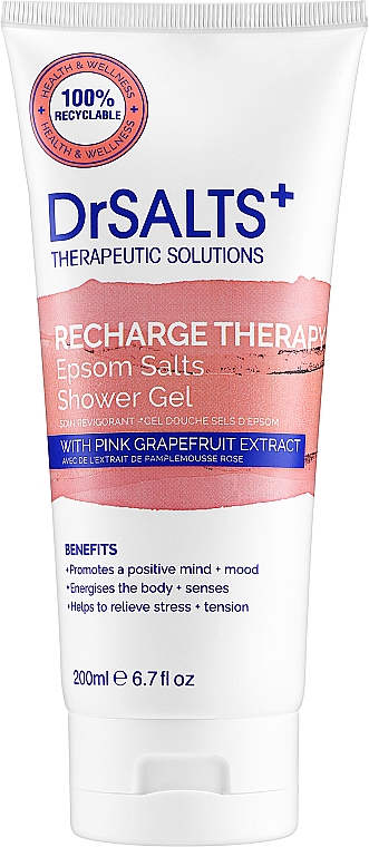 Duschgel mit Grapefruitextrakt - Dr Salts + Recharge Therapy Epsom Shower Gel (Tube)  — Bild N1