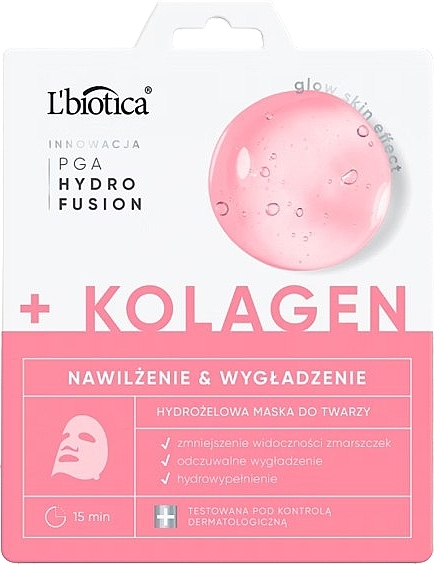 Hydrogel-Gesichtsmaske mit Kollagen - L'biotica PGA Hydro Fusion + Kolagen  — Bild N1