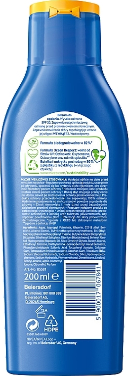 Feuchtigkeitsspendende Sonnenmilch "Schutz & Pflege" LSF 30 - NIVEA Sun Care — Bild N2