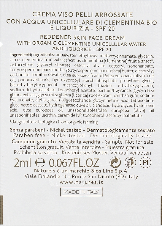 GESCHENK! Creme für empfindliche Haut - Nature's Acque Unicellulari Cream SPF 20 (Probe)  — Bild N2