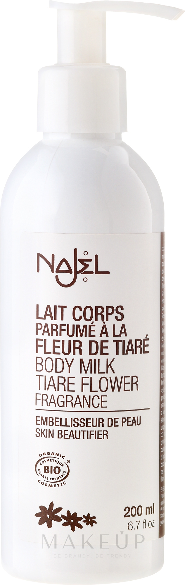 Parfümierte Körpermilch Tiare Flower mit Oliven- und Madelöl - Najel Organic Body Milk Tiare Flower — Bild 200 ml