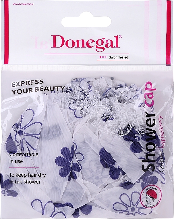 Duschhaube 9298 weiß mit violetten Blüten - Donegal Shower Cap — Bild N1
