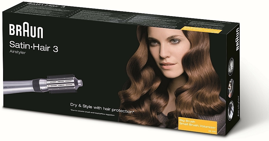 Elektrische Haarbürste zum Trocknen und Stylen mit Keramikbeschichtung und 3 Stylingaufsätzen - Braun Satin Hair 3 AS330 — Bild N3